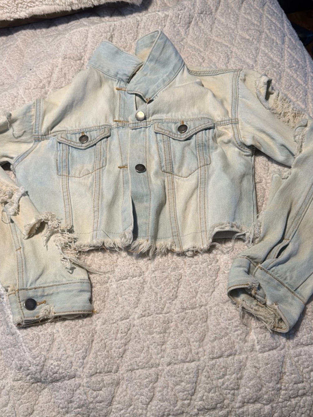 Hot & Delicious Light Blue Distressed Cropped Denim Jacket
